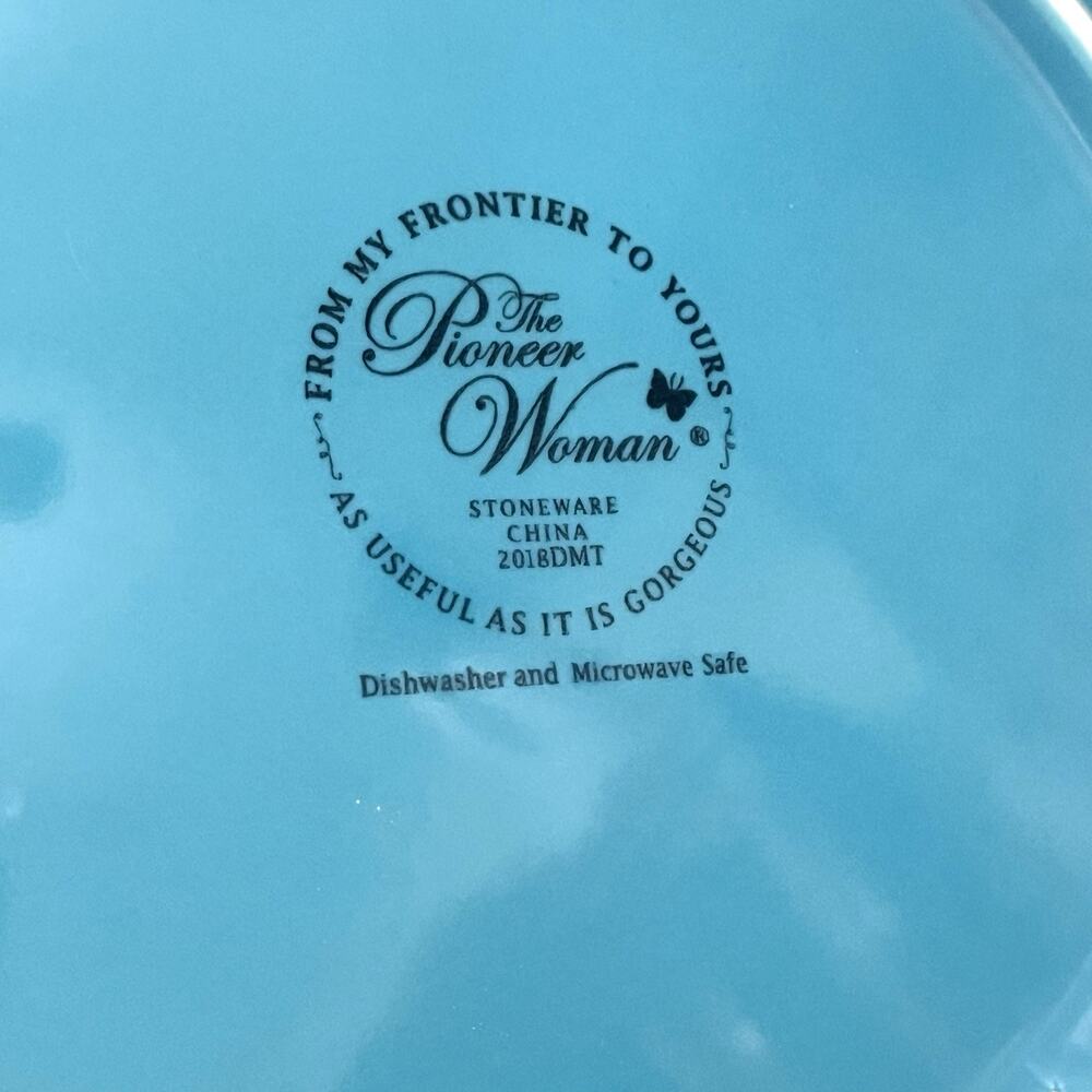 Pioneer Woman Salad Plates 8.5" Vintage Garden Floral Teal Stoneware Set Of 3 - Picture 7 of 8